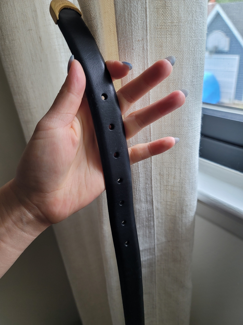 Madewell Sculpted Wavy-Buckle Belt Black Leather Gold Size S Pre-owned - Picture 9 of 10